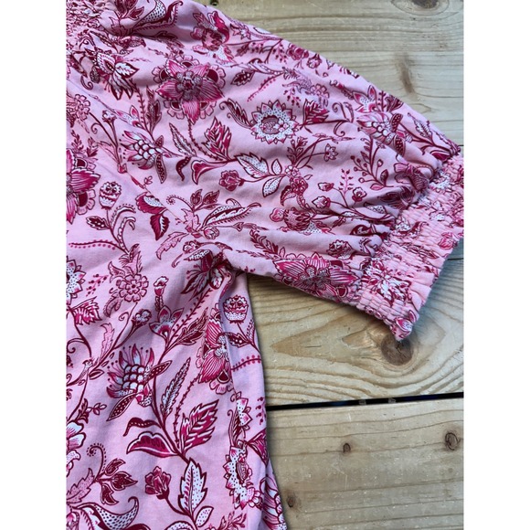 Wonderly Pink Floral Blouse Top Womens Medium‎ Short Sleeve Cottagecore Boho - Picture 2 of 6